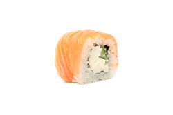 Delicious sushi roll isolated on light background