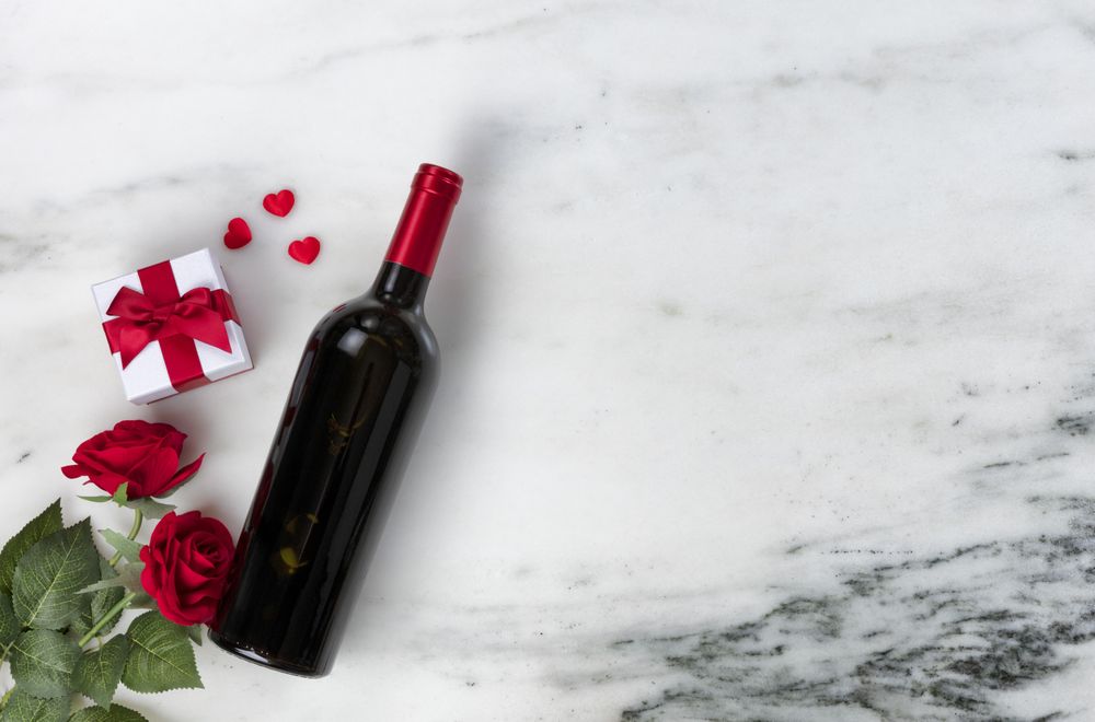 Valentine’s Day with gifts of love on marble stone background