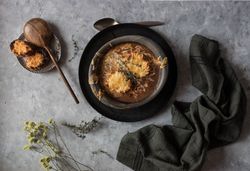Bowl with French onion soup