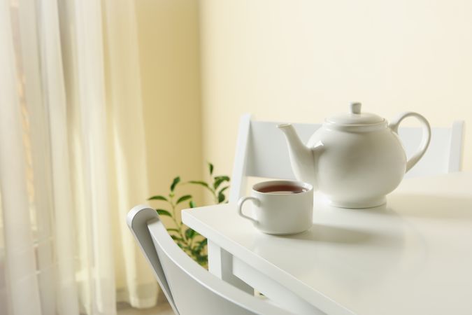 Concept of breakfast with tea on table