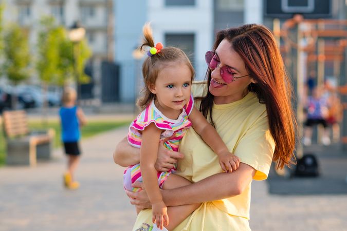 Toddler girl and mom