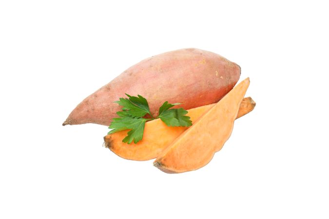 Sweet potato roots, isolated on blank background