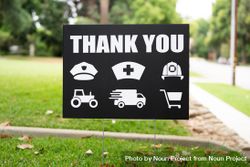 Close up of a thank you yard sign with icons 49mZn4