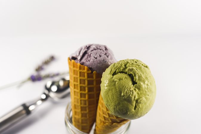 Mason jar with purple and green ice cream cones