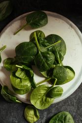 Fresh spinach on a rustic concrete crockery