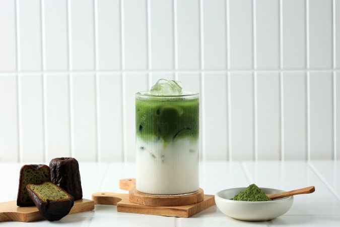 Matcha Latte with Green Tea Cannele.