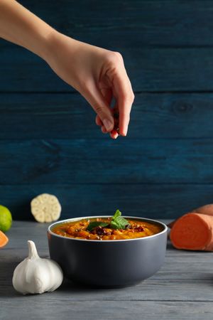 Concept of tasty food, sweet potato puree