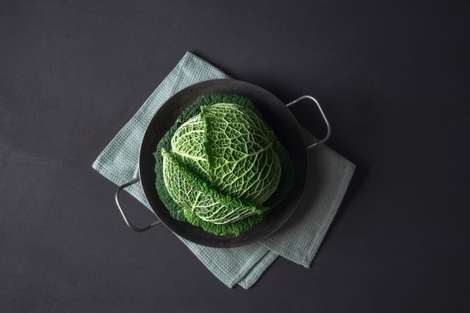 Savoy cabbage in an iron pan