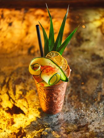 Decorated alcoholic Moscow mule cocktail