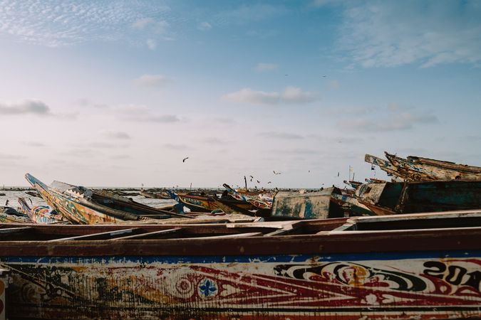 Boats with colorful fronts in harbor