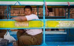Bagan, Myanmar - June, 25 2012: man sitting in carriage