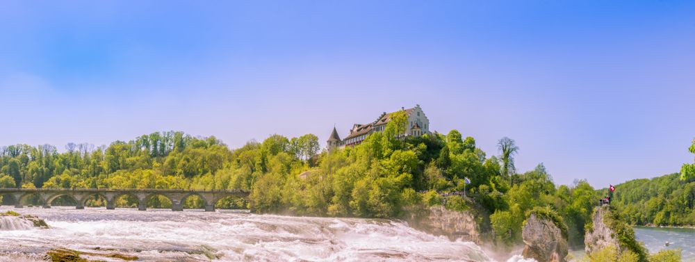 Panorama of the Rhine waterfall on the side