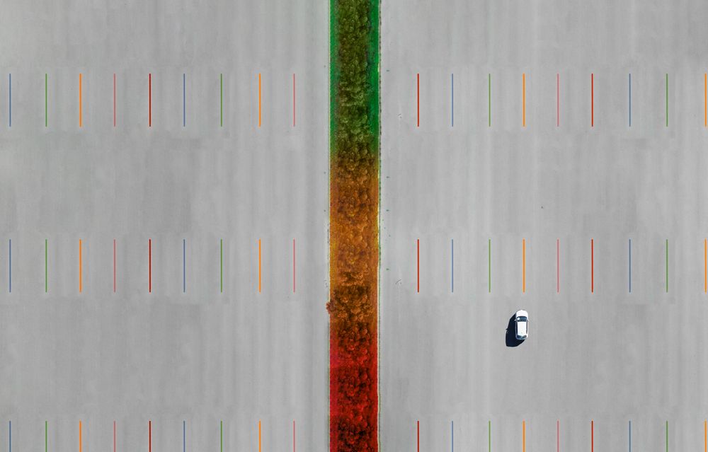 Aerial shot of car in car park
