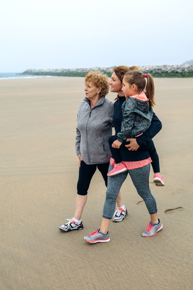 Three generations looking at the seaside