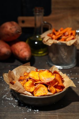 Concept of tasty food, fried sweet potato