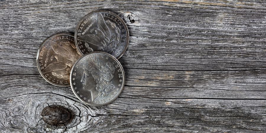 Vintage US silvers dollars with patina finish