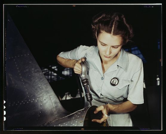 Corpus Christi, TX, USA - 1940s: Mrs. Virginia Davis working at the Naval Air Base