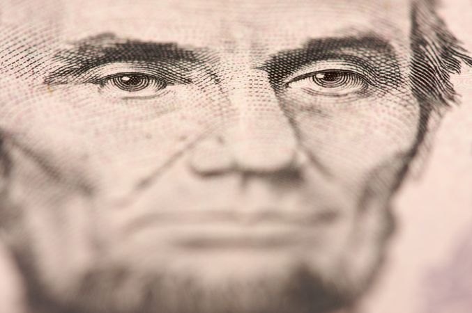 Macro of Five Dollar Bill's Lincoln