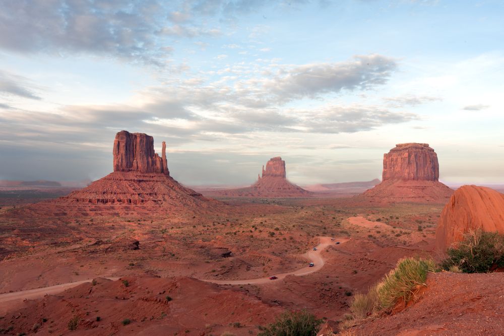 Mitten rock sandstone buttes of Monument Valley, AZ