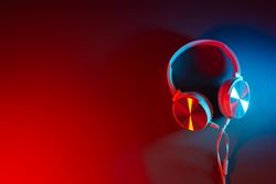 Concept of listening audio, music with headphones