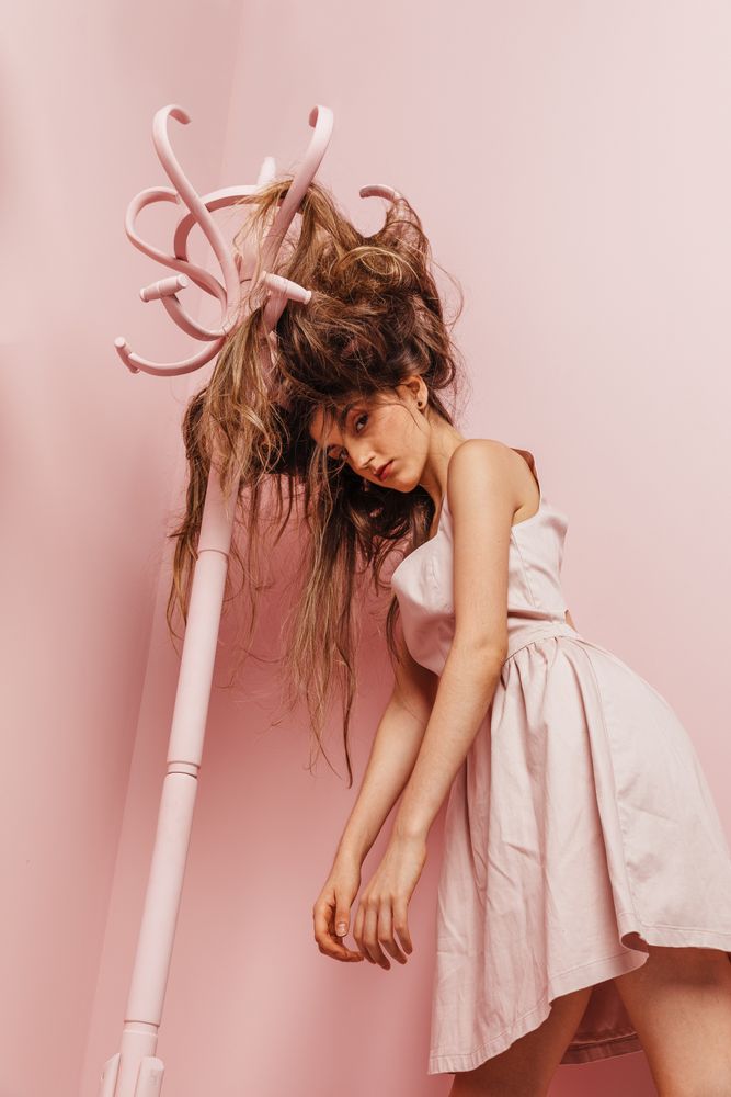 Woman with tangled hairs