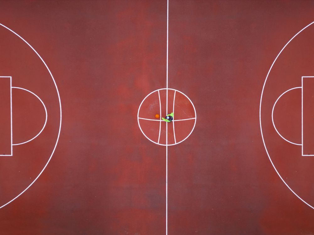 Aerial view of a man playing basketball