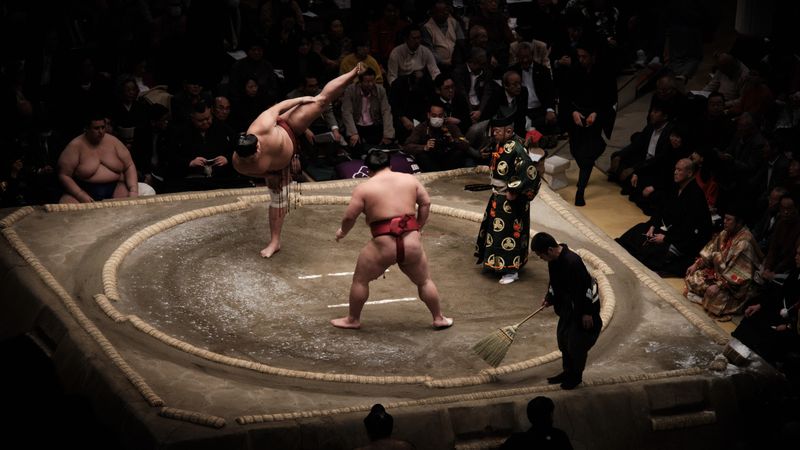 Crowd attending sumo fight