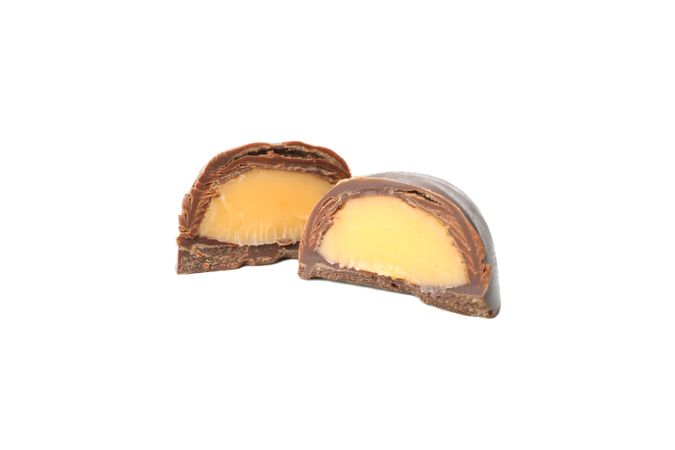 Tasty chocolate candies isolated on studio background