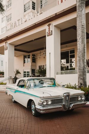 MIAMI, USA - November 13, 2018: Retro car near city building