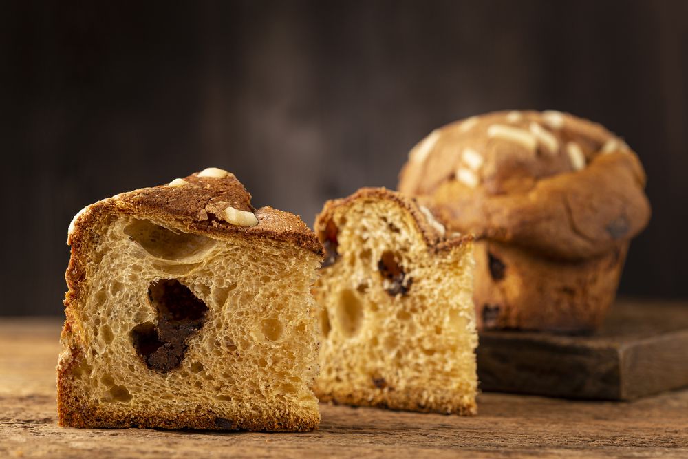 Delicious Panettone with chocolate. Panettone, Christmas food.