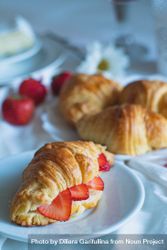 Warm homemade croissants with fresh fruit 42pae0