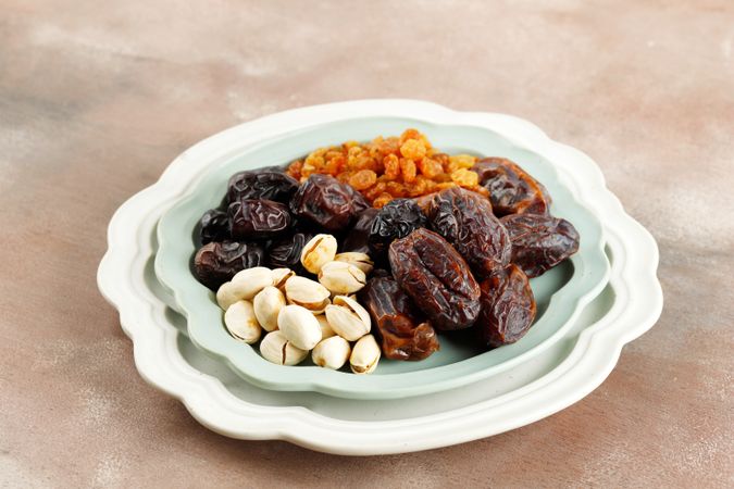 Plate of dried fruit and nuts