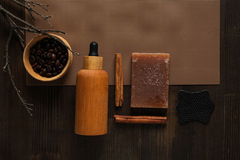 Flat lay of creative moodboard composition, top view