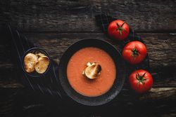 Homemade typical Spanish gazpacho. Tomato soup