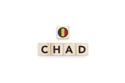 Wooden blocks bearing the name and flag of Chad.