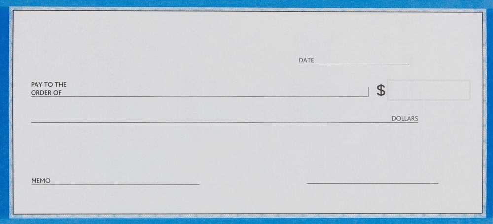 Blank check in close up format