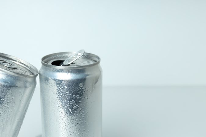 Concept of drink, blank cans, space for text