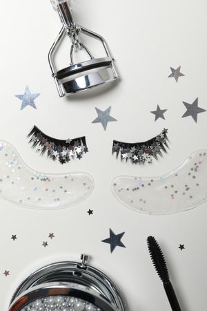 False eyelashes, concept of different makeup accessories