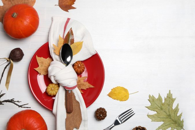 Concept of Thanksgiving day, Autumn table setting, space for text