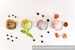 Top view of four small bowls of colorful ice cream 0vv2g0