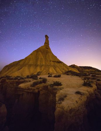 Top of stone desert hill and wonderful sky