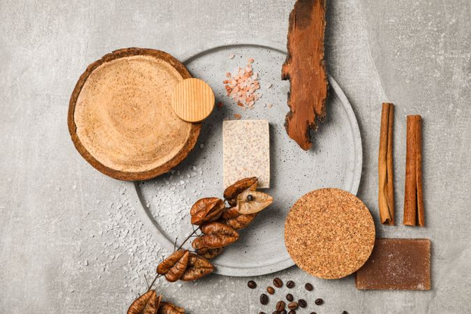 Flat lay of creative moodboard composition, top view