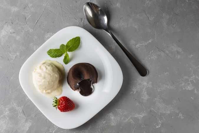 Petit Gateau dessert with ice cream.