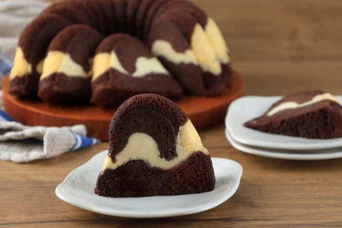 Slice Chocolate Cake with Cream Cheese Filling
