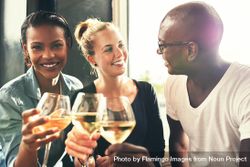 Three good friends toasting with wine glasses 5rxwnb