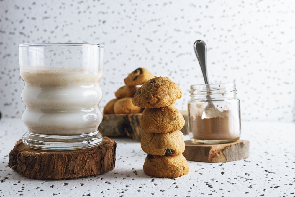 Homemade cookies with cacao powered and milk