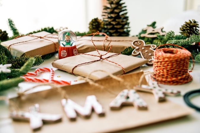 Christmas gift boxes on table