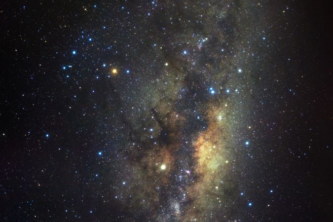 Milky way galaxy with stars and space dust in the universe, Long exposure photograph, with grain.