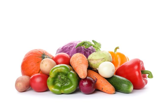 Composition with ripe vegetables isolated on plain background