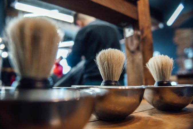 Shaving brushes in barber shop